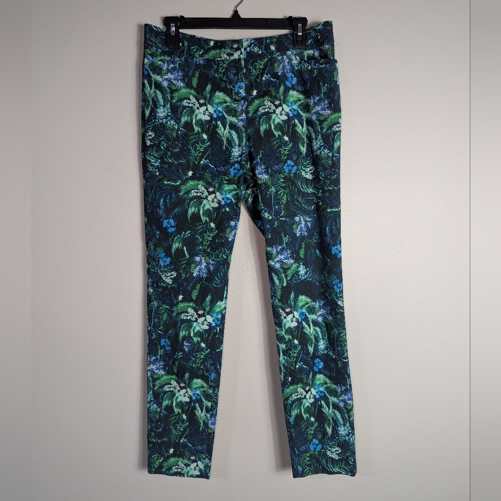 8 Erdem Designer Green Tropical Floral Print Sidney Trousers Pants